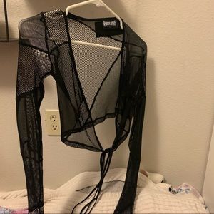Darker Wavs Fishnet wrap top